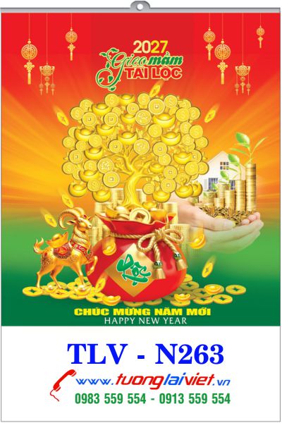 In Lịch 5 tờ nẹp thiếc Lộc Xuân