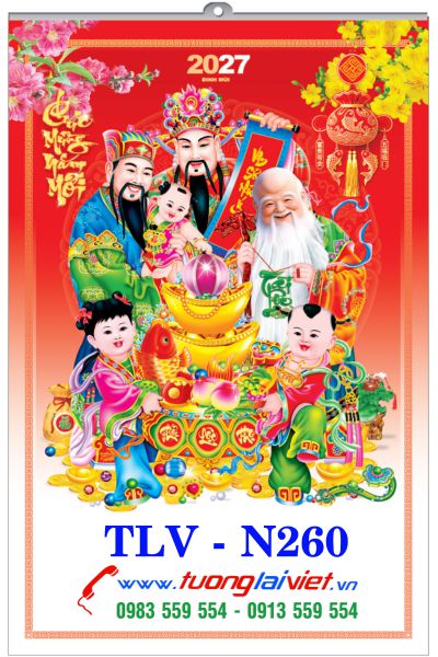 In Lịch 5 tờ nẹp thiếc Phúc Lộc Thọ