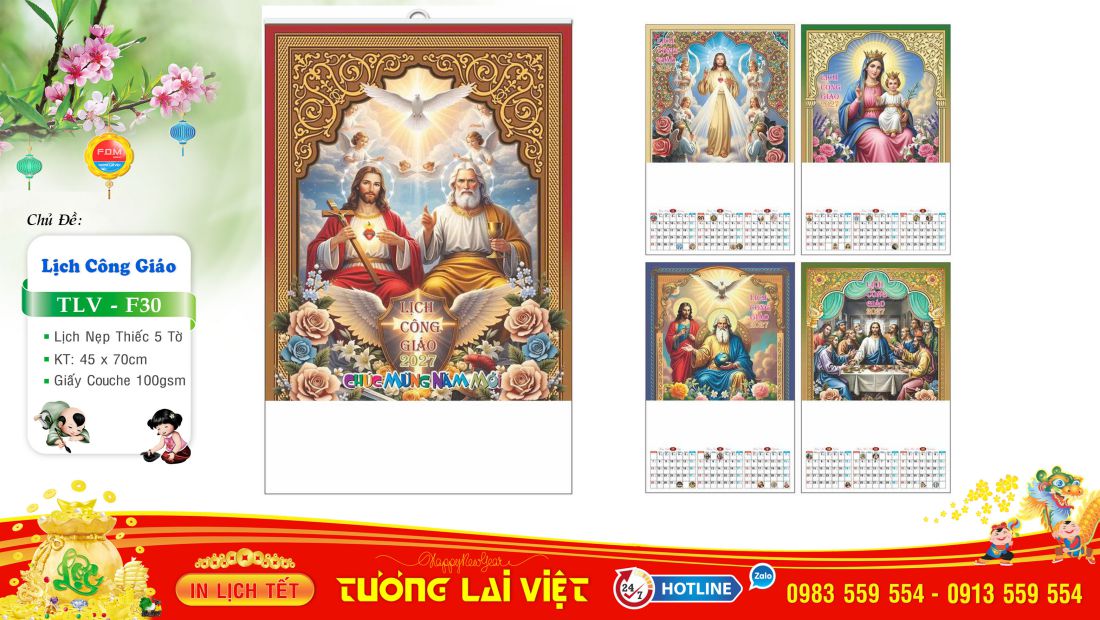 Lịch 5 tờ nẹp thiếc Lịch Công Giáo