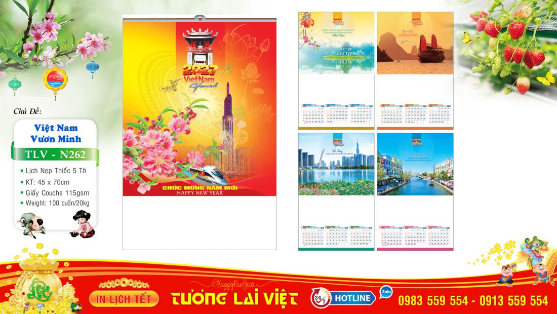 Lịch 5 tờ nẹp thiếc Phong Cảnh