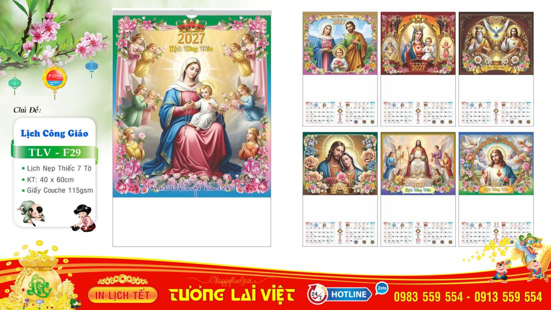 Lịch 7 tờ nẹp thiếc Lịch Công Giáo