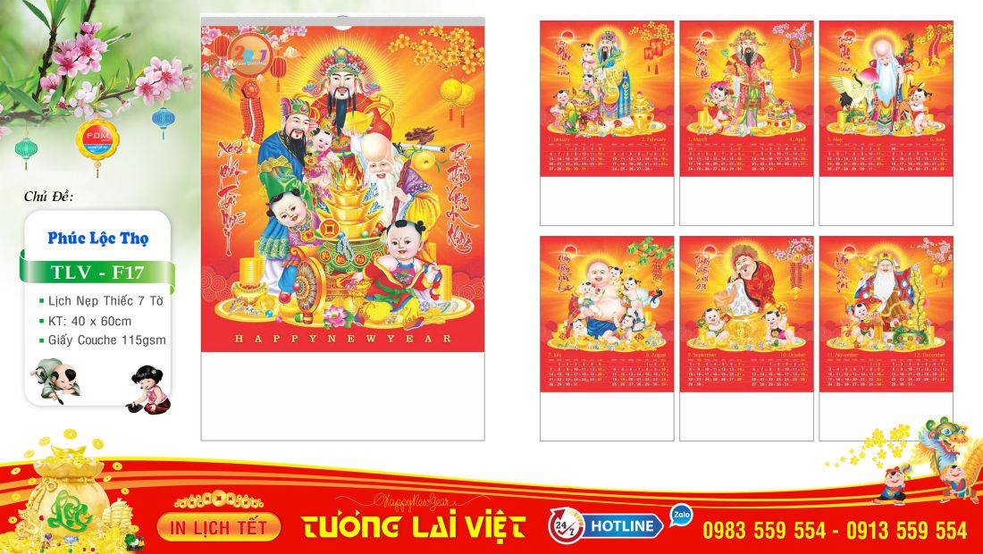 Lịch 7 tờ nẹp thiếc Phúc Lộc Thọ