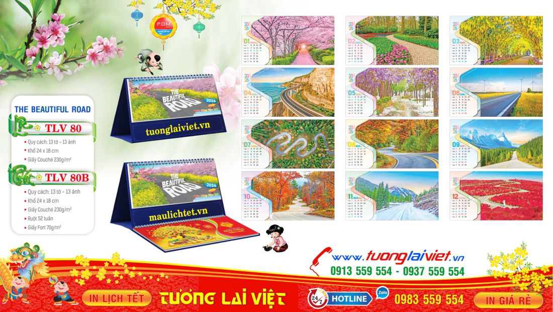Mẫu Lịch Bàn 13 Tờ Những Con Đường Đẹp