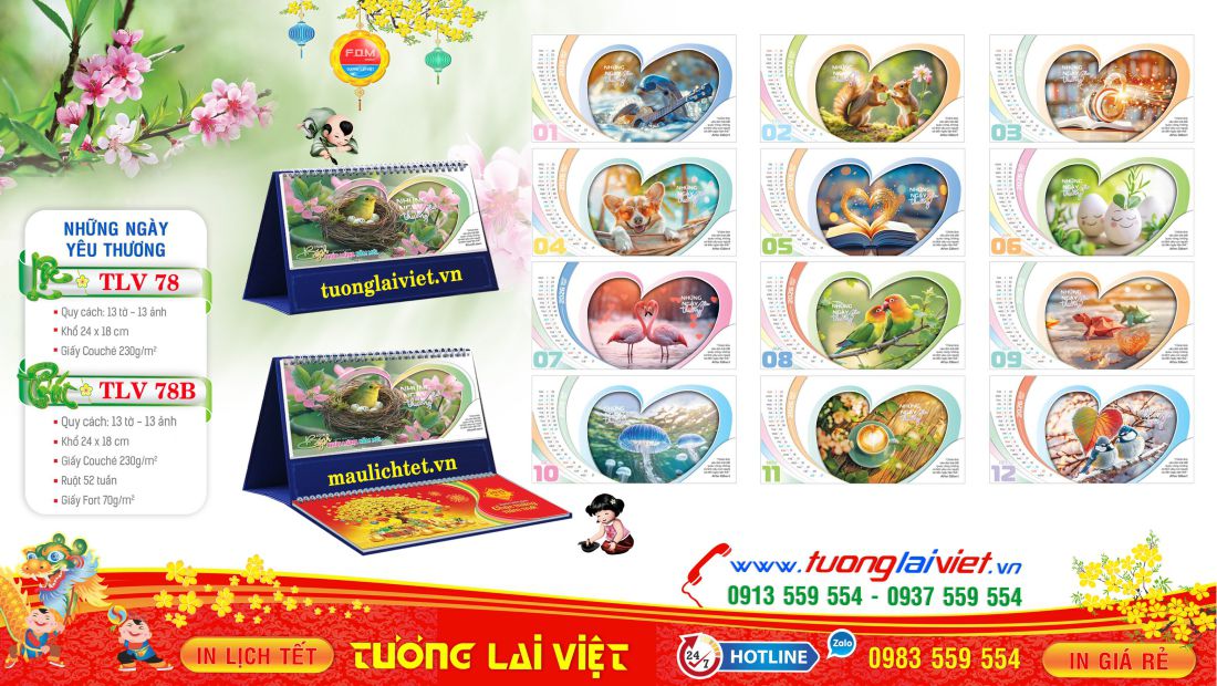Mẫu Lịch Bàn 13 Tờ Những Ngày Yêu Thương